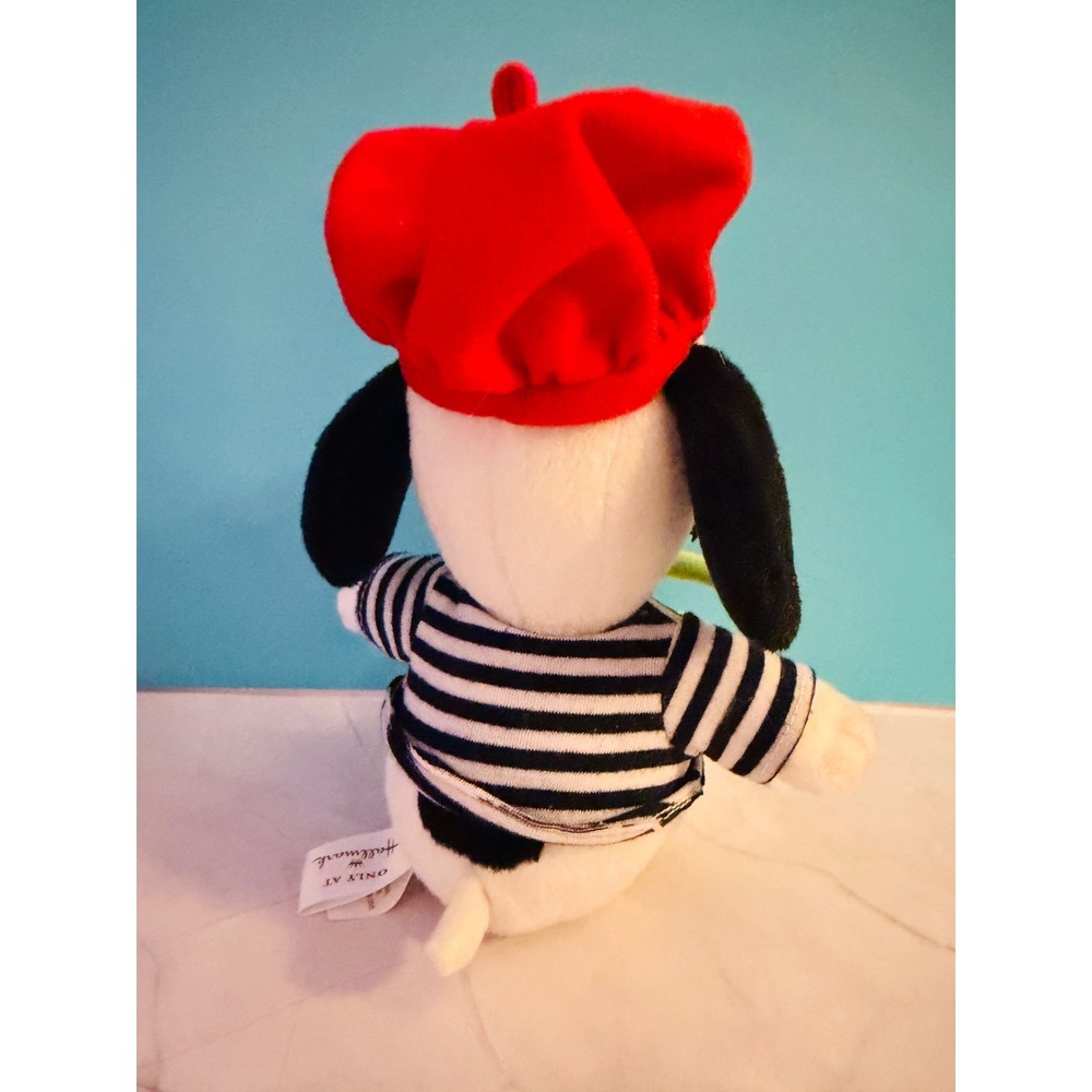 Hallmark Snoopy Plush 7in White French Parisian Beret Rose Striped Shirt VTD5012 - Picture 5 of 7